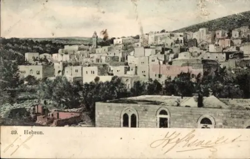 Ak Hebron Palästina, Farbige Ansicht von  Häuser, Hügel, keine Persönlichkeiten