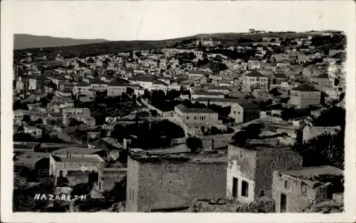 Ak Nazaret Nazareth Israel, Blick auf  viele Häuser, Landschaft, Schwarz-Weiß-Foto
