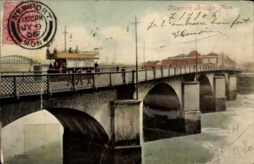 Ak Newport Rhode Island USA, Newport Bridge, Straßenbahn, Wasser, Poststempel, französische Adres