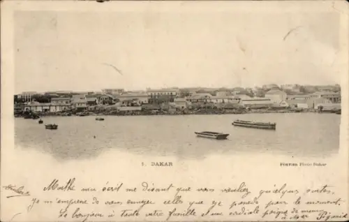 Ak Dakar Senegal, Panorama von  Boote im Wasser, Fortier Photo