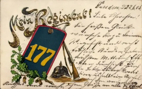 Präge Ak Mein Regiment 177, Pickelhaube