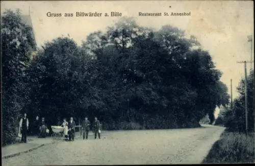 Ak Hamburg Bergedorf Billwerder Billwärder, Restaurant St. Annenhof, Gruppe mit Kinderwagen