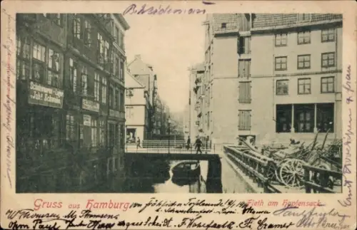 Ak Hamburg Altstadt, Fleet am Hopfensack, Schuhwarenlager Johs. Schwabe