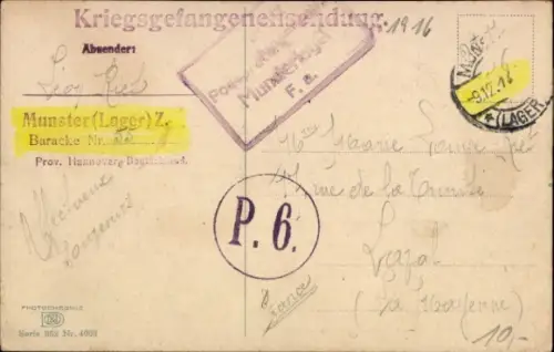 Ak Munsterlager, Kriegsgefangenensendung 1. WK, Baracke 55