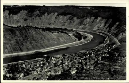 Ak Bruttig Fankel an der Mosel, Landschaft mit Fluss, Hügeln, Häusern, Aufschrift: Bruttig ad vom