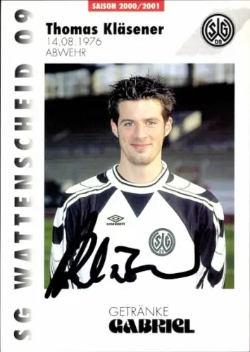 Autogrammkarte Fußballer Thomas Gläsener, SG Wattenscheid 09, Autogramm