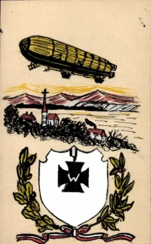 Ak Zeppelin Luftschiff über Stadt, Eisernes Kreuz