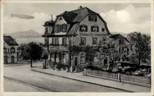 Ak Kressbronn am Bodensee, Bahnhof Restauration, Zeppelin