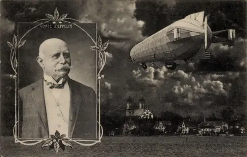 Ak Graf Zeppelin, Portrait, Luftschiff über Stadt