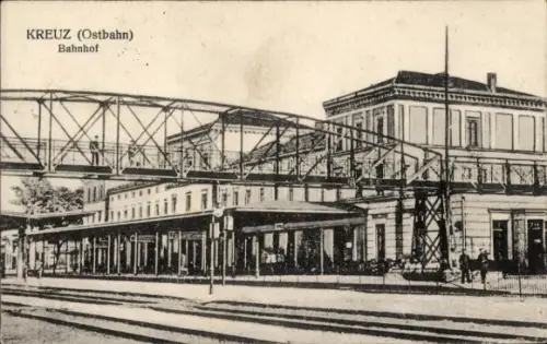 Ak Krzyż Wielkopolski Kreuz an der Ostbahn Posen, Bahnhof, Gleisansicht