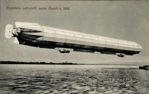 Ak Zeppelin's Luftschiff LZ 4 neues Modell, Über dem Bodensee, 1908