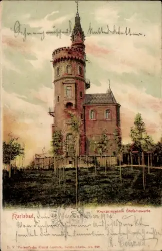 Ak Karlovy Vary Karlsbad Stadt, Kronprinzessin-Stefaniewarte