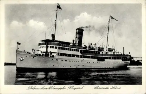 Ak Salonschnelldampfer Rugard, Reederei Braeunlich Stettin, Sassnitz Linie