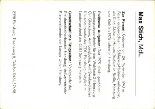 Autogrammkarte Politiker Max Stich, Autogramm