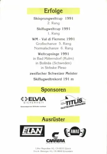 Ak Skispringer Stefan Zünd, Autogramm