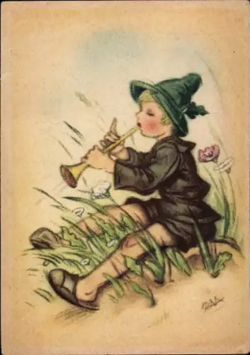 Künstler Ak Musizierender Junge, gemaltes Bild