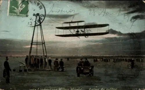 Ak Aeroplane Wilbur Wright, Autour du Pylone, Biplan, Pilot, Flugpionier, Abwurfvorrichtung