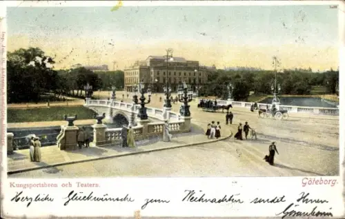 Ak Göteborg Schweden, Kungsportsbron, Teatern, Menschen, Pferdebahn, Göteborg