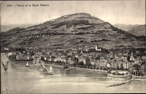 Ak Vevey Kanton Waadt,  Mont Pélerin, See, Boote, Landschaft