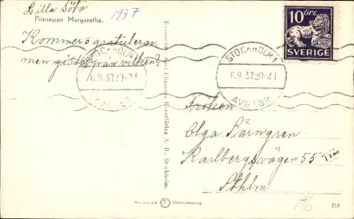 Ak Prinzessin Margaretha von Schweden, Portrait mit Telefon