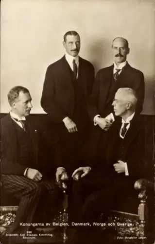 Ak König Gustav V von Schweden, Albert I v. Belgien, Haakon VII v. Norwegen, Christian X v. Dänemark