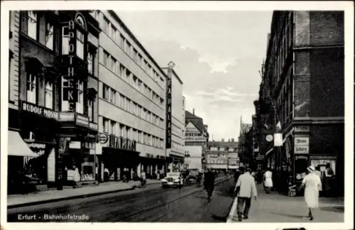 Ak Erfurt in Thüringen,  Bahnhofstraße, Geschäfte, Straßenansicht, Rudolf Mosse