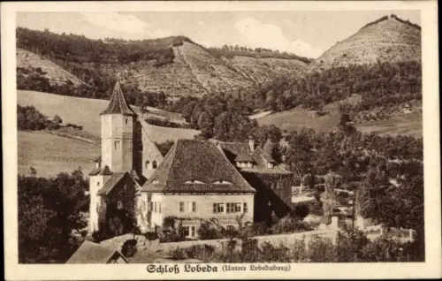 Ak Lobeda Jena Thüringen, Schloß  Untere Lobedaburg, Landschaft, Berge, 