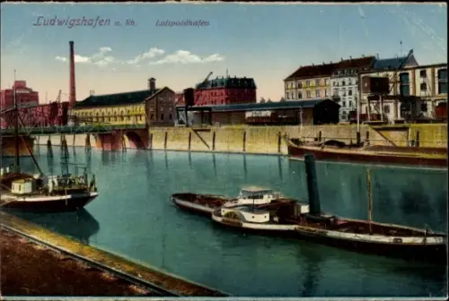 Ak Ludwigshafen am Rhein, Ludwigshafen a. Rh., Luitpoldhafen, Hafenansicht, Schiffe