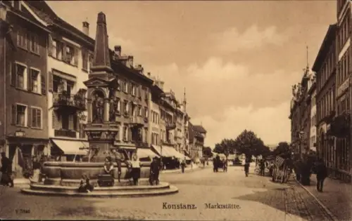 Ak Konstanz am Bodensee, Brunnen, Marktstraße,  Gebäude, Konstanz