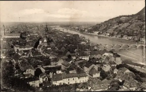 Ak Heidelberg am Neckar, Luftaufnahme von  Neckarfluss, Brücken, Stadtansicht