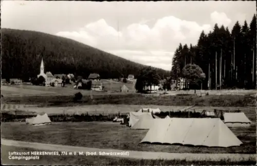 Ak Herrenwies Forbach im Schwarzwald Baden, Luftkurort  Campingplatz, Zelte, Wald, Kirche