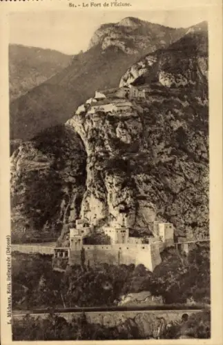 Ak Bellegarde sur Valserine Ain, Fort de l'Ecluse, Berglandschaft,  Festung, Schwarz-Weiß-Foto
