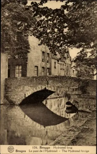 Ak Bruges Brügge Flandern Westflandern, Hydromelbrücke, Wasser, Häuser,  Schwarz-Weiß-Foto