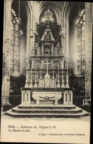 CPA Hal Brabant flamand Flandre, Intérieur de l'Eglise, Le Maitre Autel