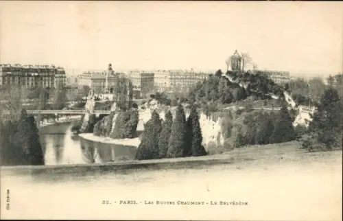 Ak Paris XIX Buttes Chaumont, das Belvedere