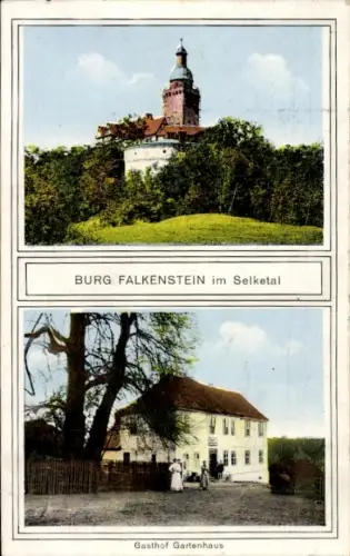 Ak Falkenstein im Selketal Harz, Burg Falkenstein, Gasthof Gartenhaus