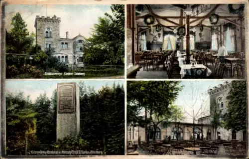 Ak Gotha in Thüringen, Etablissement Kleiner Seeberg, Innenansicht, Außenansicht, Denkmal