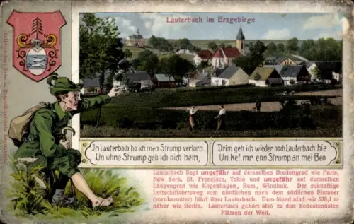 Ak Lauterbach Marienberg im Erzgebirge, Landschaft mit Wiese, Wanderer, Text über Lauterbach, kei