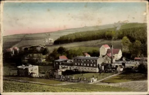 Ak Marterbüschel Lengefeld im Erzgebirge Sachsen, Farbige Landschaft, Gebäude, Hügel, Bäume, Flus