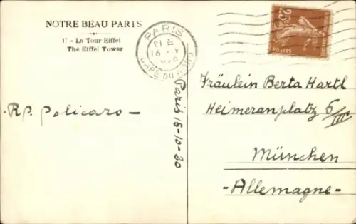 Ak Paris Frankreich, Eiffelturm, La Tour Eiffel, Statue