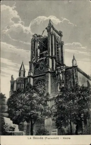 Ak La Bassée Nord, Kirche, Weltkrieg 1914/16