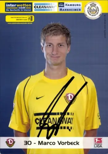 Autogrammkarte Fußballer Marco Vorbeck, SG Dynamo Dresden, Autogramm