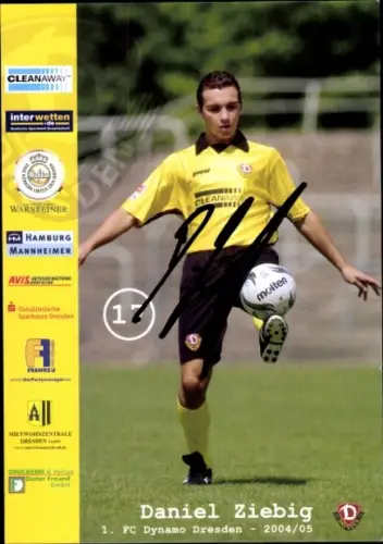Autogrammkarte Fußballer Daniel Ziebig, SG Dynamo Dresden, Autogramm