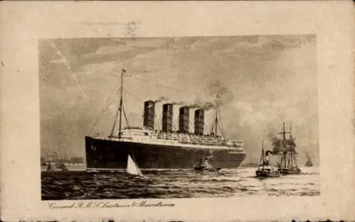 Künstler Ak Passagierdamoferm RMS Lusitania, Mauretania, Cunard Line