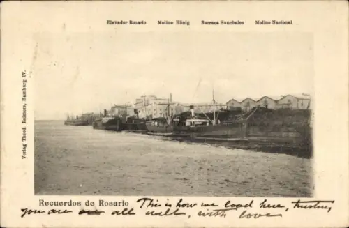 Ak Rosario Argentinien, Hafen, Mühle Hönig, Mühle Nacional, Baracke Sunchales