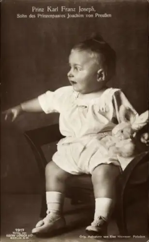 Ak Prinz Karl Franz Joseph, Sohn von Joachim von Preußen, Plüschhase, Liersch 7917