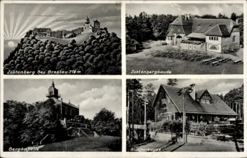 Ak Ślęża Zobtenberg Niederschlesien, Zobtenberg, Zobtenbergbaude, Bergkapelle, Blücherbaude