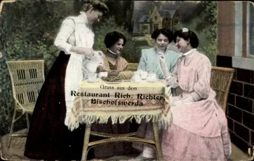Ak Bischofswerda in Sachsen, Restaurant zur Amselschänke, Teezeit, Damen