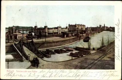 Ak Köln am Rhein,  Hafenansicht, Schiffe, Brücke, 