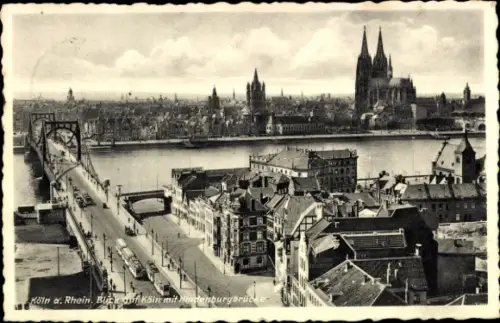 Ak Köln am Rhein, Köln am Rhein, Hindenburgbrücke, Stadtansicht, Flusslandschaft